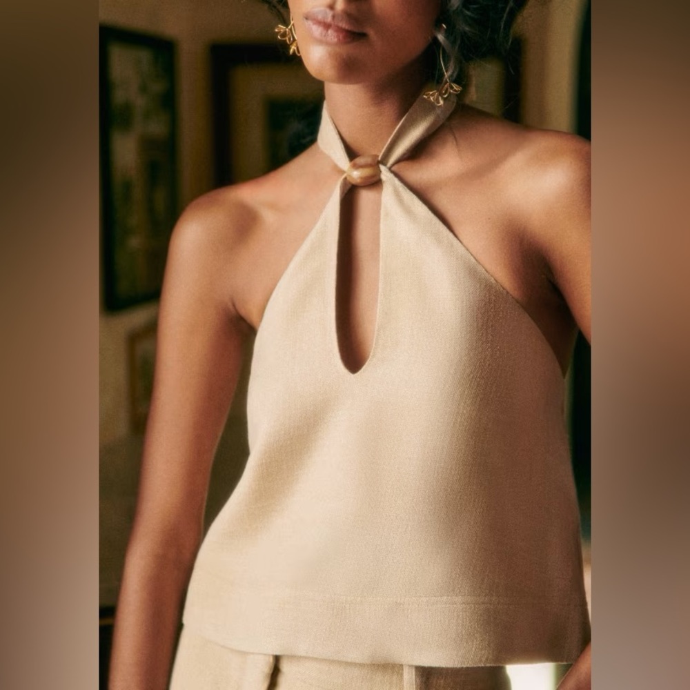 Sezane Elegant Cream Halter Top